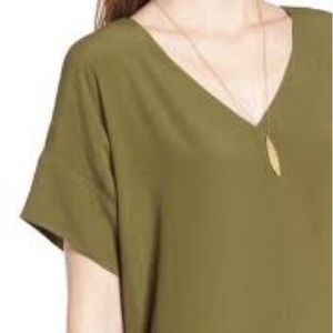 Madewell Army Green V-Neck Shirt Dress